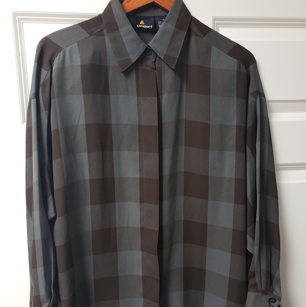 Vintage LizSport LS Button-Down Silk Shirt, Women's Size M
